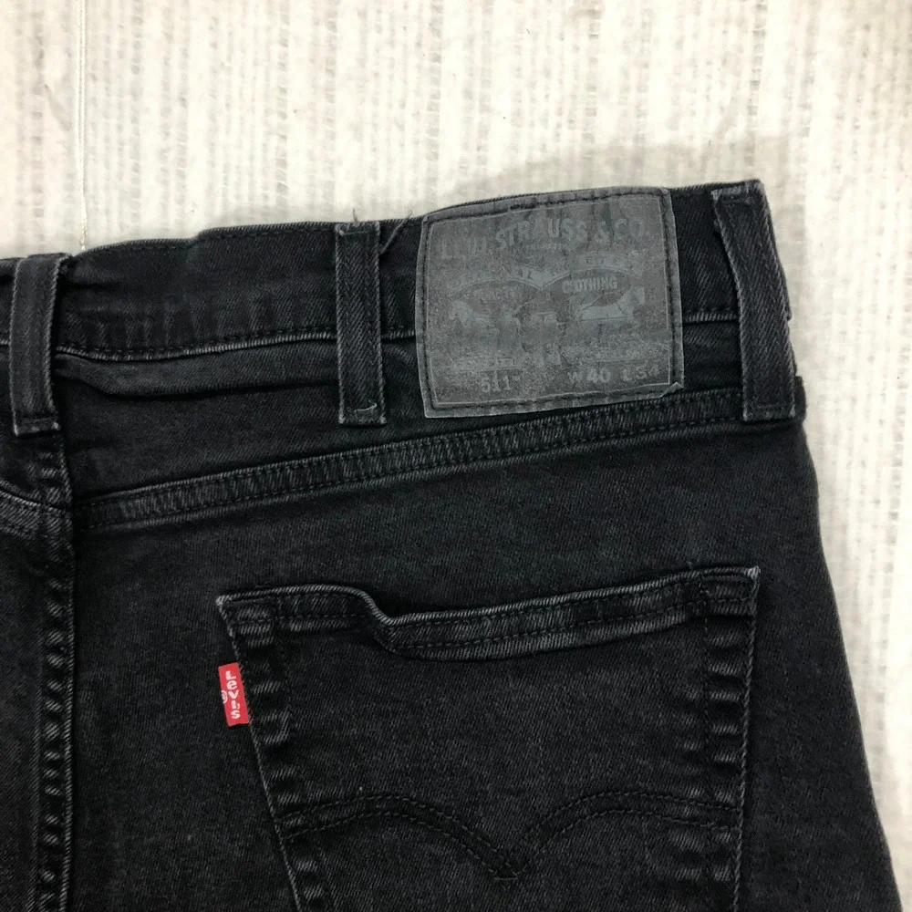 Levis 511 Slim Fit Jeans Mens W40 L34 Black Denim‎ Pants 04511-1907